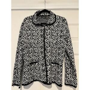 Women's sz L black and white Karen Lagerfeld sweater jacket #764
